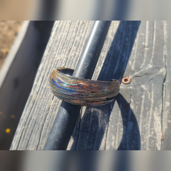 PIER 1 Colorful Art Glass Cuff Bracelete - 2.5" across - Picture 2 of 5